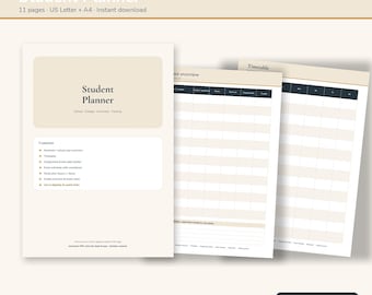 Student Planner Fillable PDF | Academic Planner | Class Schedule, Assignment Tracker, Exam Schedule, Study Plan, Grades | Letter & A4