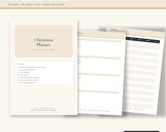 Christmas Planner Fillable PDF | Holiday Planner | Gift List, Christmas Budget, Countdown, Dinner Planner, Advent Calendar | Letter & A4