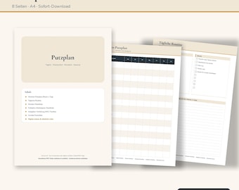Putzplan PDF zum Ausdrucken Deutsch | Wochenputzplan, Tagesroutine, Monats-Checkliste, Frühjahrsputz | Haushaltsplaner A4 | Download