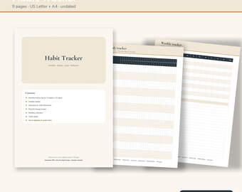 Habit Tracker Fillable PDF Undated | Monthly Habit Tracker, Goal Planner, Mood Tracker | Printable Letter & A4 | Instant Download