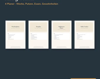 Planer Bundle PDF Deutsch | Wochenplaner, Putzplan, Mahlzeitenplaner, Habit Tracker | ausfüllbar & zum Ausdrucken A4 | Sofort Download
