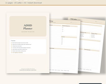 ADHD Planner Fillable PDF | ADHD Daily Planner for Adults | Brain Dump, Top 3 Tasks, Time Blocking, Safe to Spend, Routines | Letter A4