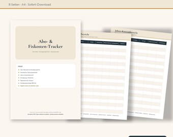Abo Tracker PDF Deutsch | Fixkosten & Abonnements Übersicht zum Ausdrucken, Kündigungsfristen, Zahlungskalender, Kündigungsvorlage | A4