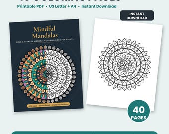 Mandala-Malbuch für Erwachsene, 40 druckbare Mandala-Malvorlagen, ausdrucksstarke und detailreiche Ausmalbilder zum Stressabbau, Achtsamkeitsübungen (PDF-Download)