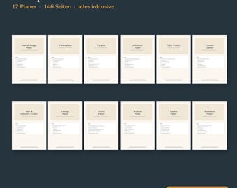 Planer Bundle PDF Deutsch 12 Planer | Budget, Woche, Putzplan, Essen, Habit, Passwort, Abo, Umzug, ADHS, Wellness, Studium, Weihnachten