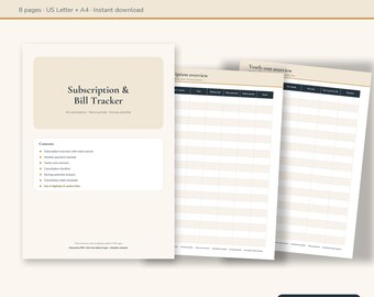 Subscription Tracker Fillable PDF | Monthly Bill Tracker, Payment Calendar, Cancellation Checklist and Letter Template | Letter & A4