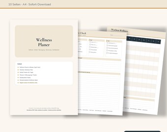 Wellness Planer PDF Deutsch | Selfcare Journal ausfüllbar & zum Ausdrucken | Schlaf Tracker, Stimmung, Wasser, Dankbarkeit | A4