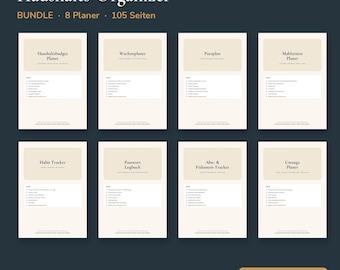 Haushalts Organizer Bundle PDF Deutsch | 8 Planer: Budget, Wochenplaner, Putzplan, Essensplan, Habit Tracker, Passwortbuch, Abo, Umzug
