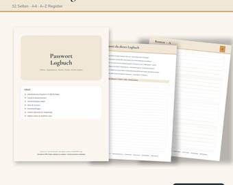 Passwort Buch PDF zum Ausdrucken Deutsch | Passwort Logbuch A-Z Register, WLAN, Geräte, Abos, Notfall-Übersicht | Offline Passwortbuch A4