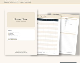 Cleaning Schedule Fillable PDF | Weekly Cleaning Checklist, Daily Routine, Monthly Deep Clean, Chore Chart | Home Planner Letter & A4