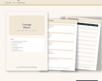 Umzugsplaner PDF Deutsch | Umzug Checkliste zum Ausdrucken, Zeitplan 8 Wochen, Adressänderung, Kisten Inventar, Übergabeprotokoll | A4