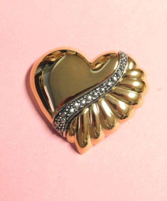 Vintage Avon SPARKLE HEART Pin Brooch, 1994 ~~ Gol