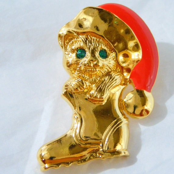 Avon Holiday Cat in Boot Pin, 1995 ~~ Christmas P… - image 2