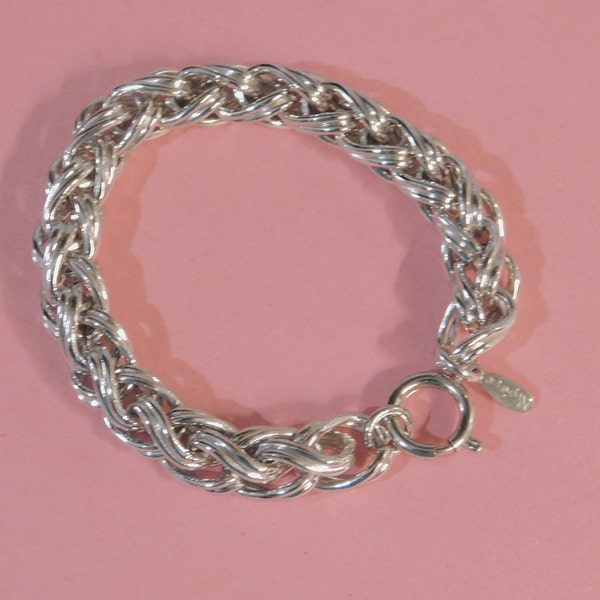 Vintage NAPIER Multi-Link Chain Bracelet ~~ Shiny Silvertone, Chunky, 7" Long (TJ)