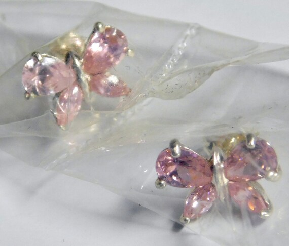 Avon Sterling Silver CZ Butterfly Earrings - Pink… - image 2
