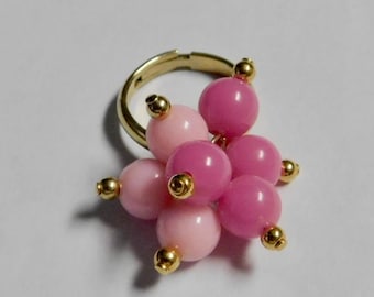 Vintage Avon Dangling Bead Cluster Ring, Pink or Green or Orange ~~ Goldtone, Adjustable