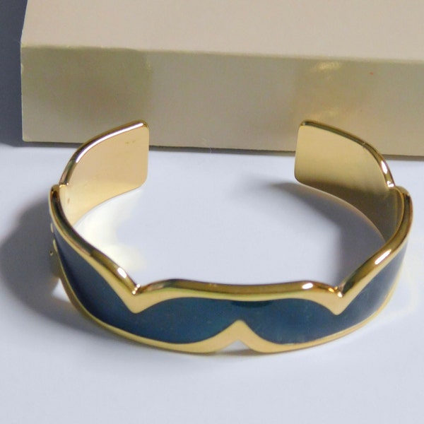 Vintage Avon COLOR DASH Bracelet - Blue, 1988 ~~ Goldtone Cuff, New in Box