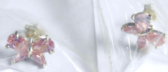 Avon Sterling Silver CZ Butterfly Earrings - Pink… - image 4