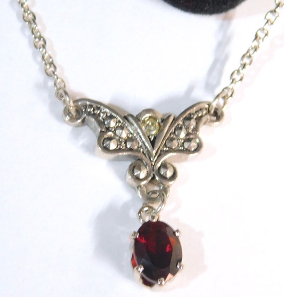 Vintage Avon Genuine Garnet Necklace, 1993 ~~ Sil… - image 3