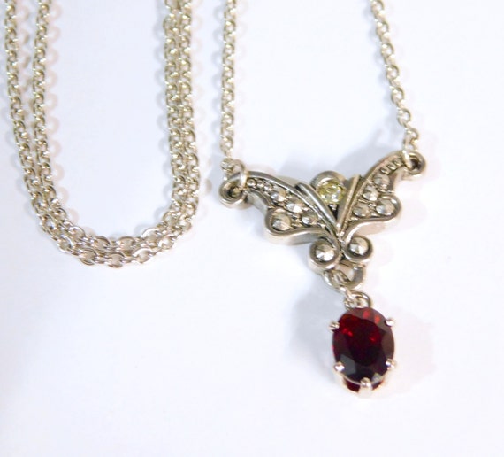 Vintage Avon Genuine Garnet Necklace, 1993 ~~ Sil… - image 1