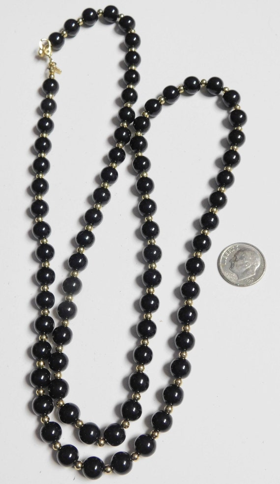 Vintage MONET Black Beaded Necklace ~~ Goldtone S… - image 4
