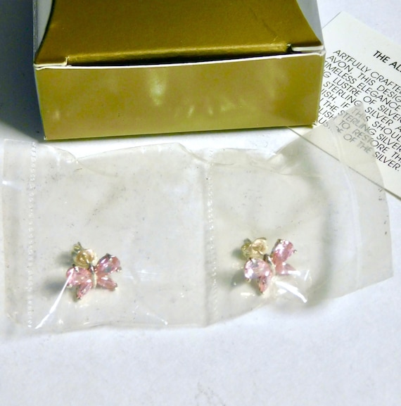Avon Sterling Silver CZ Butterfly Earrings - Pink… - image 1