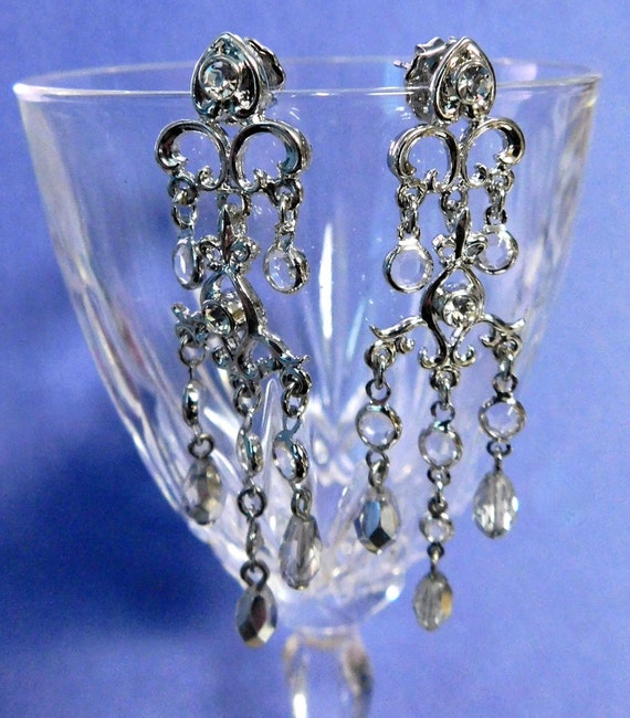 Vintage Avon Bold Rhinestone Drop Pierced Earring… - image 4
