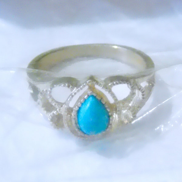 Vintage Avon 925 Sterling Silver Bold Turquoise Ring, Size 11 & 8 ~~ Openwork, Faux Turquoise