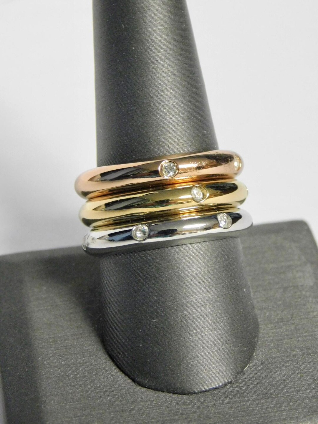 Vintage Avon Tritone Stackable Sparkle Rings, 1998 ~~ Size 10, New in ...