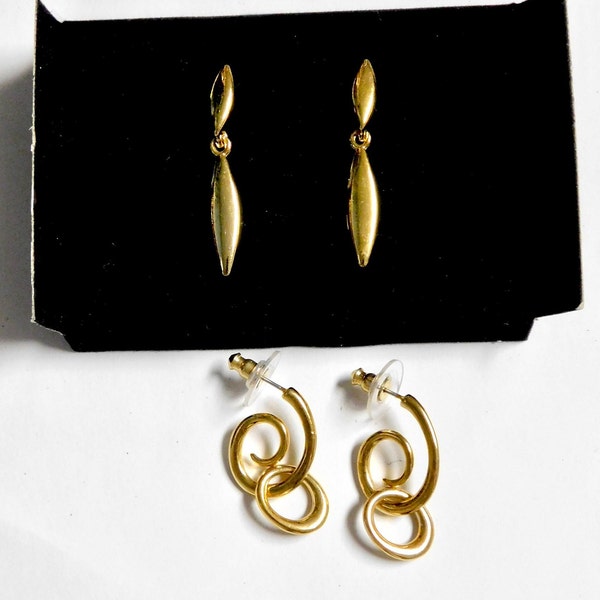 Vintage Avon GOLDEN CLASSICS 2-For Drop Pierced Earrings, 1998 ~~ Goldtone,, Nickel-Free, New in Box