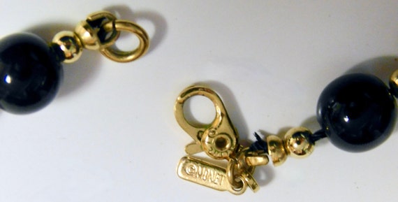 Vintage MONET Black Beaded Necklace ~~ Goldtone S… - image 6