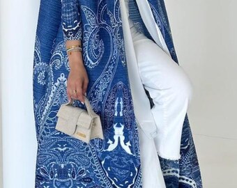 Pleated Open Abaya Kimono Style – Elegant Modest Fashion Polyester Coat