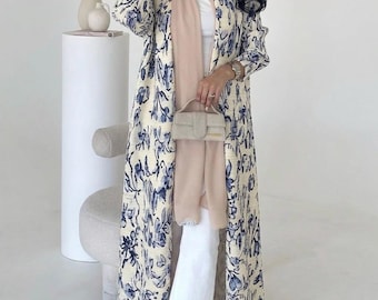 MOUNA- Pleated Open Abaya Kimono Style – Elegant Modest Fashion | Casual Abaya Coat for Everyday Wear