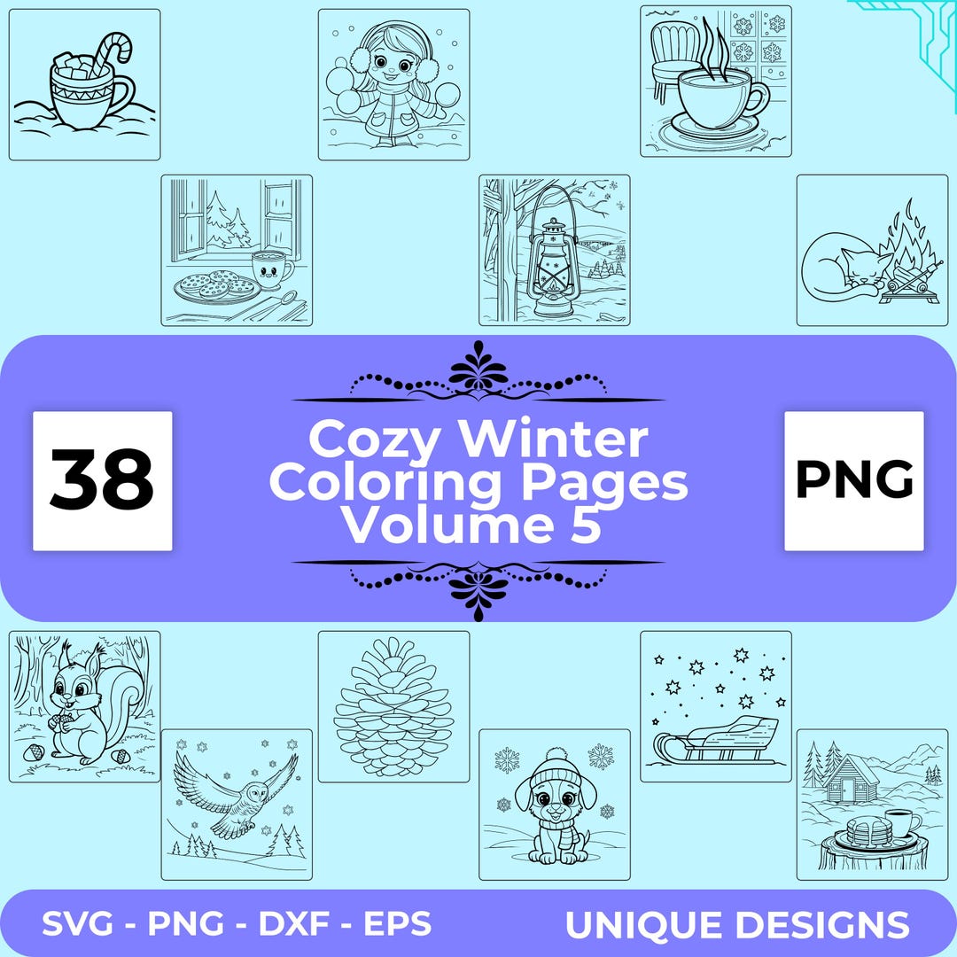 Cozy Winter Coloring Pages Bundle: Printable Bold an Easy, Kids Adults ...