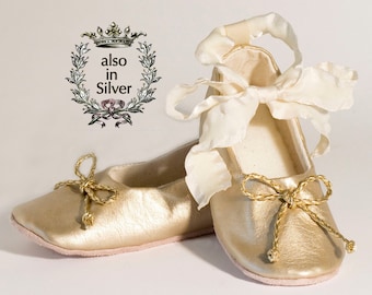 New Girls/' Gold Ballet Slipper Shoe for Dance or Weddings