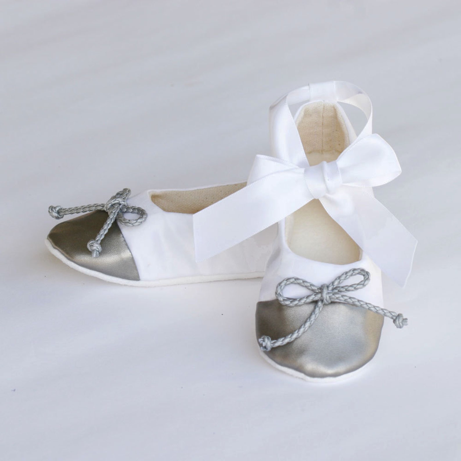 gold and ivory satin flower girl shoe, little girl ballet slipper, ivory baby shoe, toddler ballet flat, ivory gold wedding shoe