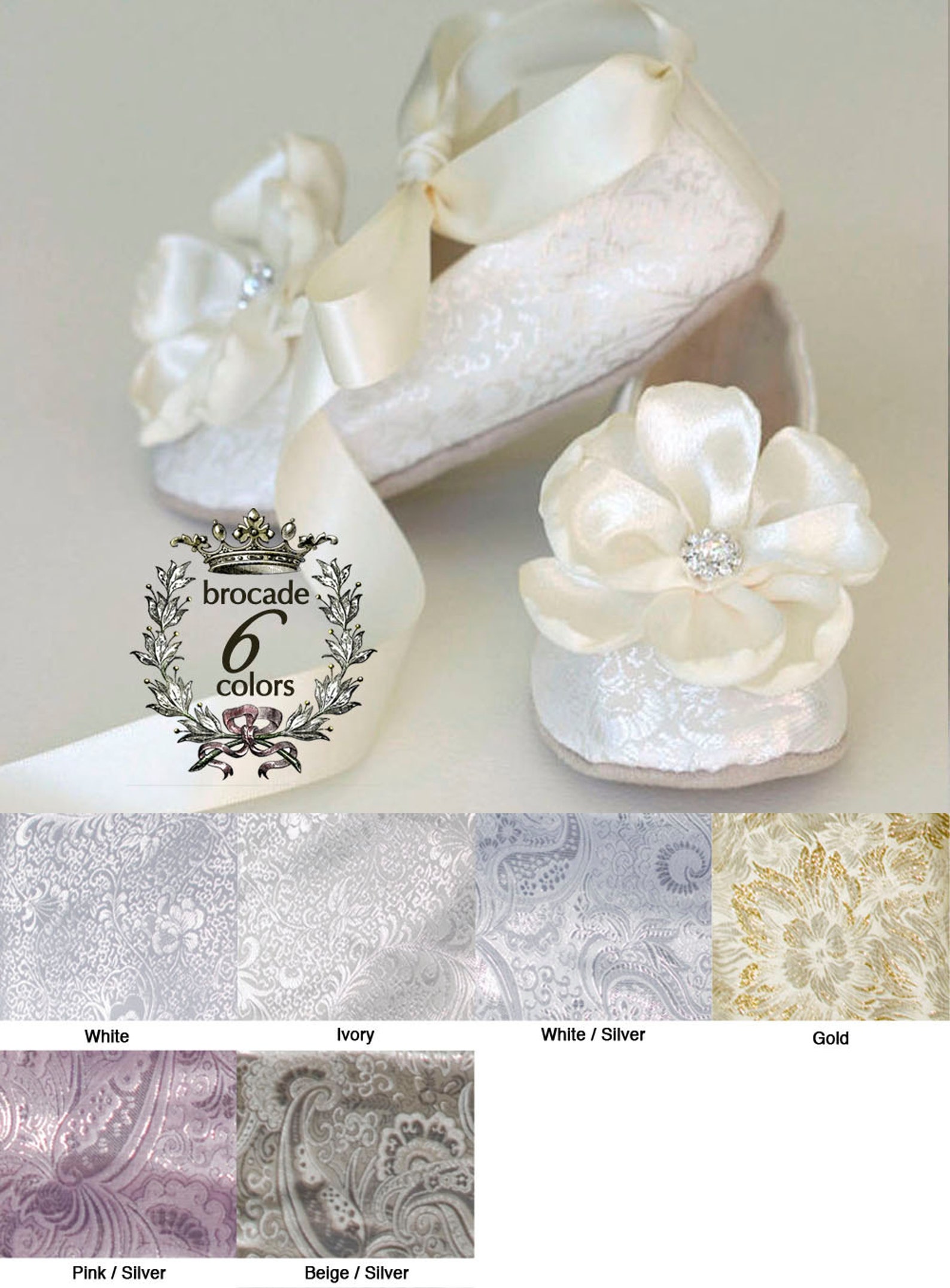 ivory brocade toddler flower girl shoe - flower girl, wedding ballet slipper - ivory, gold, silver, white available - baby souls