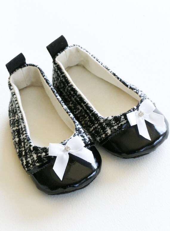 Items similar to Black & Silver Tweed Baby Girl Shoes, Baby Ballet Slippers, Toddler Ballet Flat