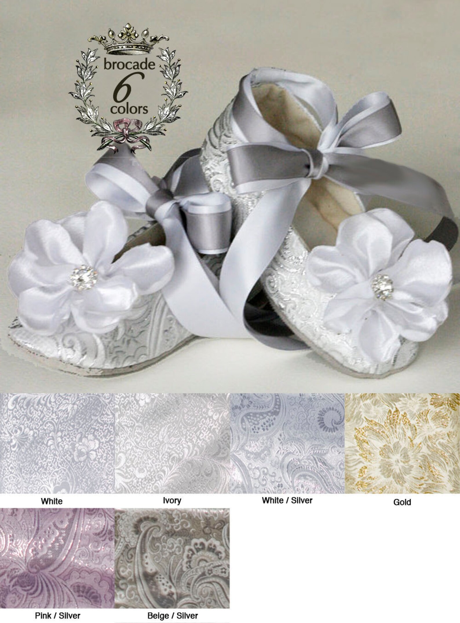 silver baby ballet slipper, toddler flower girl shoe in gold, ivory, white, pink, christening, little girl wedding shoe, dance,