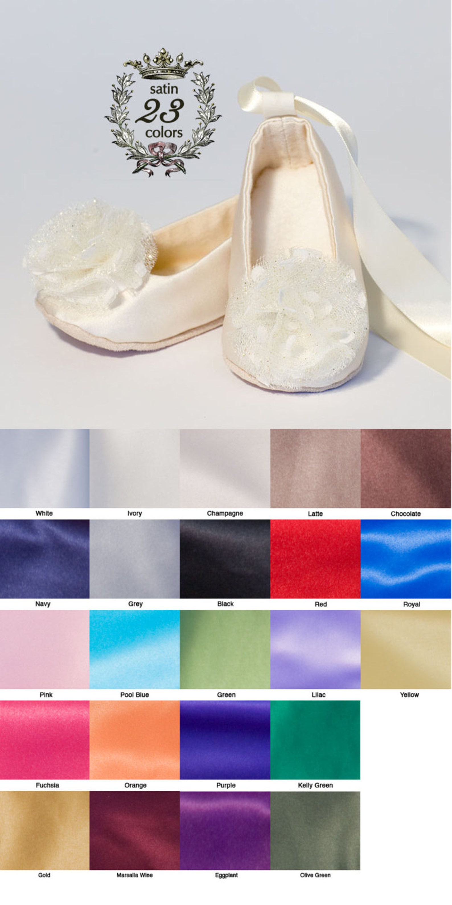 ivory satin flower girl shoe 23 colors, ivory baby ballet flat toddler ballet slipper, girls ivory wedding shoe, summer wedding,