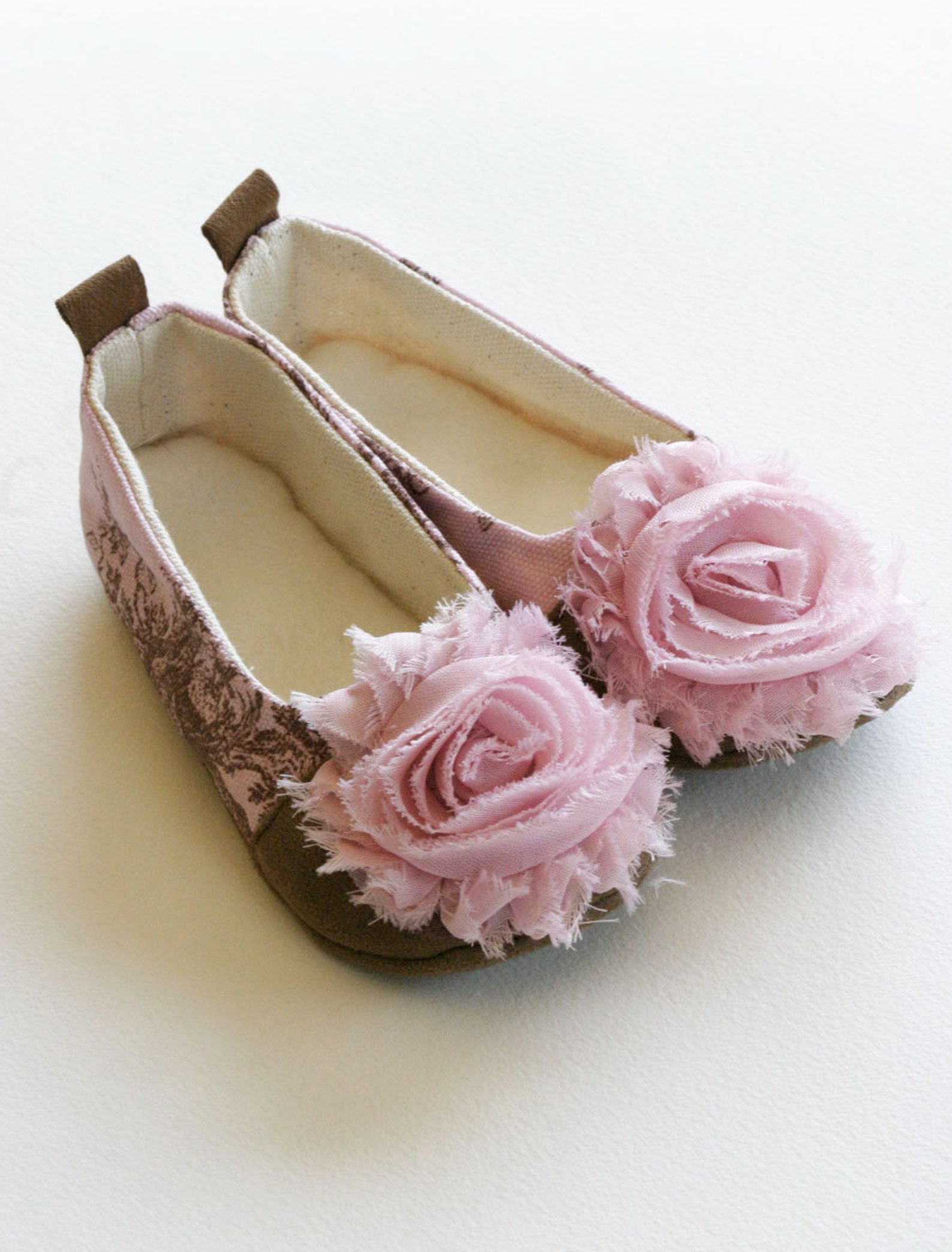 couture baby & toddler shoes, ballet flats, pink, green, blue toile, french style ballet shoes, wedding, dance, girls, baby soul