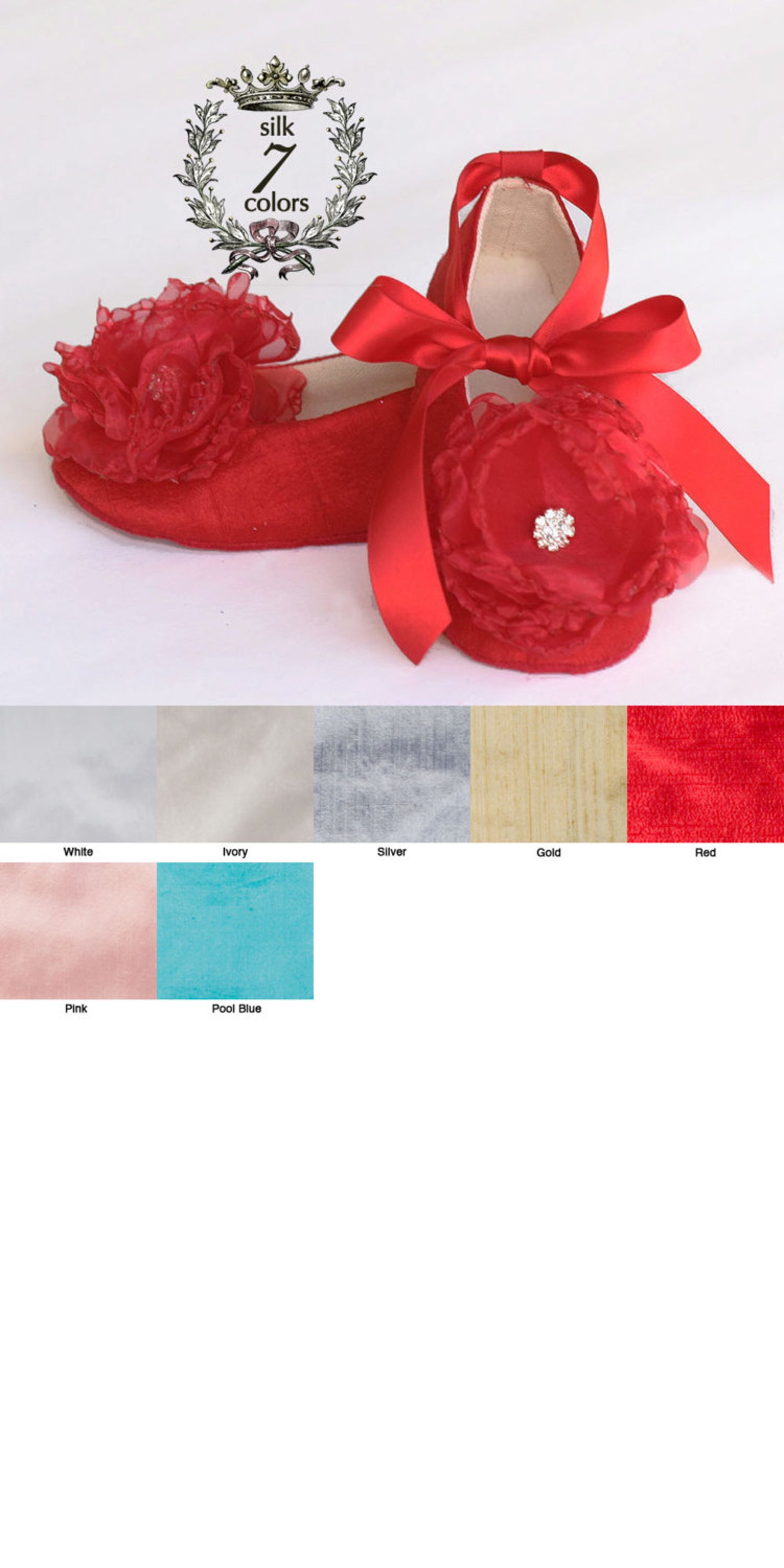 red silk flower girl shoe, red baby shoe, toddler ballet slipper, little girl ballet flat, red wedding, dance shoe, baby souls b