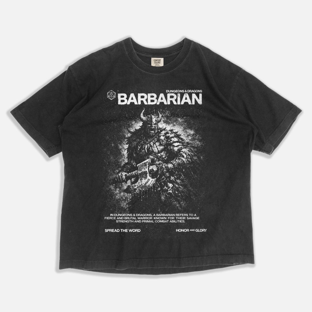 Dnd Barbarian Class Skull Artwork T-shirt, Vintage Grunge Metal Style ...