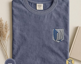 コンフォートカラー刺繍アニメTシャツ、自由の翼シャツ