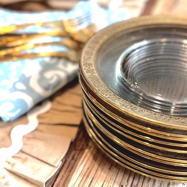 Set di 10 piatti da pranzo vintage Tiffin Franciscan in oro 24 carati