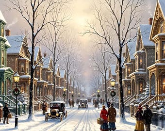 A Street with Victorian Houses in Winter in the 1910s - wall art print