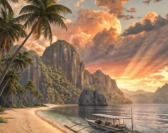 Beach in Palawan Philippines at Sunset - wall art print