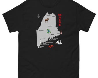 Maine Map and Symbols T-Shirt (adult and youth sizes)
