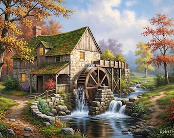 Mill with Water Wheel 1 - wall art print