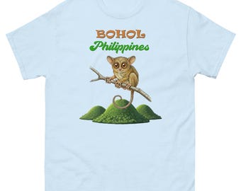 Bohol Philippines Tarsier and Chocolate Hills v1 T-Shirt (adult and youth sizes)
